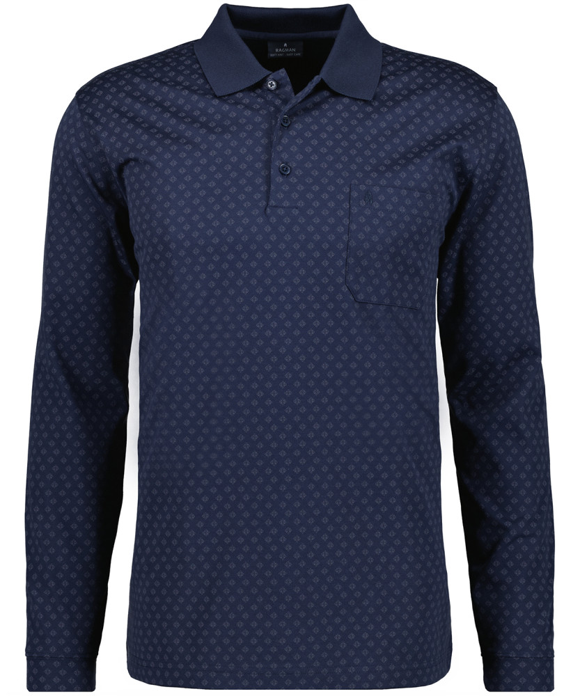 Softknit polo with alloverprint, long sleeve