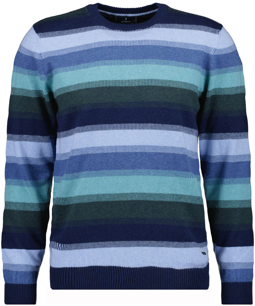 Sweater roundneck striped, cotton/cashmere