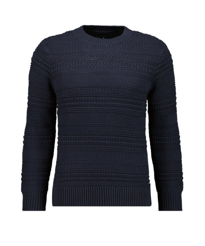 Sweater with round neck and structure knit Navy-070