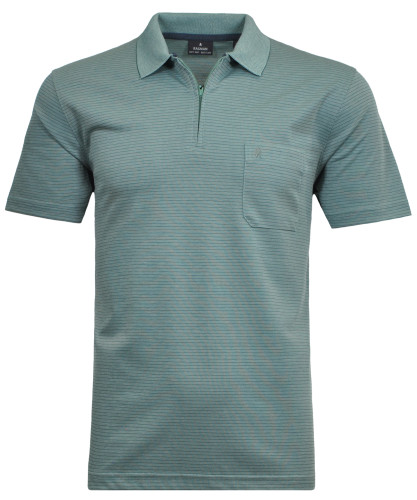 Softknit-Polo with zip and fine stripes Sage-344